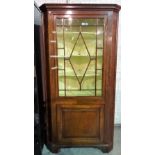 An 18th century mahogany corner display cabinet cupboard,