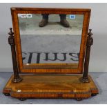 A late William IV satinwood banded mahogany toilet mirror with split bobbin mounted bow base,