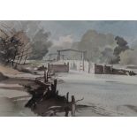 Rowland Hilder (1905-1993), Lock, Flatford on Stour, watercolour, pen and ink, signed and inscribed,