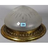An early 20th century brass and frosted glass ceiling light, 30cm wide.