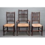 A matched set of eight ash and beech Lancashire bobbin back dining chairs to include a pair of