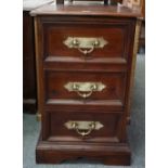 A pair of 20th century hardwood three drawer bedside tables, on shaped plinth base,