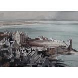 Rowland Hilder (1905-1993), St Andrews Castle Ruins, watercolour, pen and ink, signed, 23.