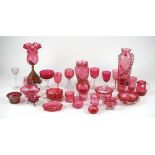 A group of cranberry glass, late 19th century, including; vases, bowls, dishes,