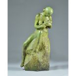 Pierre De Soete (Brussels 1885-1948) verdigris patinated bronze 'Mother & Child',
