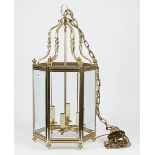 A Regency style gilt metal hall lantern of hexagonal form with internal six light fitment,