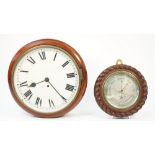 A late 19th century mahogany cased dial clock with 12inch painted tin dial (pendulum) and an oak
