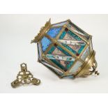 A Victorian brass and glass hall lantern of Gothic form,