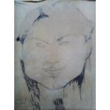 Circle of Amadeo Modigliani, Head study, pencil, indistinctly inscribed, 26cm x 20cm.