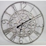 A 20th century grey painted metal wall clock, 93cm diameter.