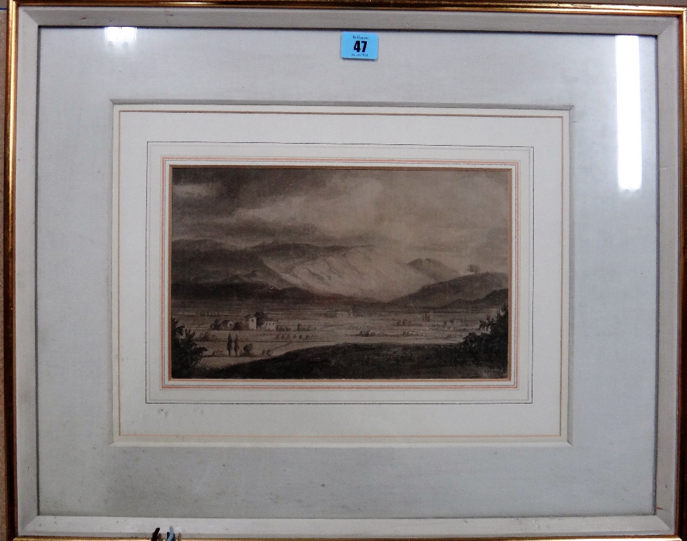 Elliott Seabrooke (1886-1950), Landscape, pen, ink and grey wash, signed, 17.5cm x 28cm. - Image 2 of 3