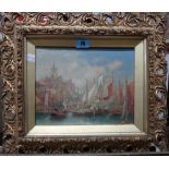 English School (19th century), A busy port scene, watercolour and gouache, 19cm x 24cm.