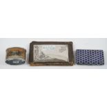 A group of Russian wares, comprising; a rectangular cigarette case with blue,