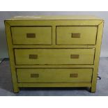 A 20th century green painted chest of two short and two long drawers, 100cm wide x 90cm high.