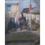 Sylvia Ketchley (20th century), Washing day, oil on canvas, inscribed on label on reverse,