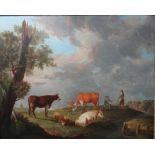 Manner of Aelbert Cuyp, Cattle in a landscape, oil on canvas, 50cm x 62cm.
