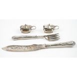 Silver, comprising; a pair of Victorian King's pattern fish servers, with pierced decoration,