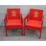 Two Prince of Wales Investiture chairs, Caernarfon Castle 1969, 54cm wide x 78cm high.