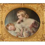 H. Taylor (19th century), Mother and sleeping infant, pastel, oval, signed, 65.5cm 78.5cm.