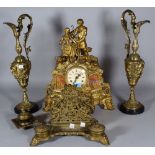 A 20th century Continental gilt metal mantel clock with eight day movement,