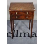 A George III mahogany two drawer side table on tapering square supports, 46cm wide x 72cm high.