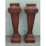 A pair of Adam revival hardwood jardiniere stands, of stepped square form, 36cm wide x 120cm high.