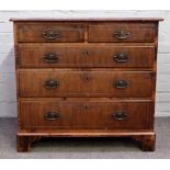A mid-18th century inlaid walnut chest of two short and three long graduated drawers,