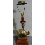 A 19th century and later Chinese dog of fo table lamp on plinth base, 68cm high.