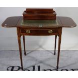 A Edwardian inlaid mahogany single drawer drop flap writing desk on tapering square supports,