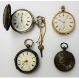 A gold cased, keyless wind, openfaced pocket watch, with an unsigned jewelled lever movement,