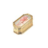 A silver gilt and enamelled cut cornered rectangular hinge lidded box,