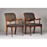 A pair of 19th century mahogany framed open armchairs,