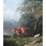 English School (19th century), Cattle and sheep in a landscape, oil on canvas, 33.5cm x 28.5cm.