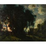 Francois-Charles Cachoud (1866-1943), A country lane by moonlight, oil on canvas laid on board,