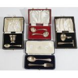 Silver, comprising; an egg cup and spoon, Birmingham 1939, a babies pusher and spoon, Chester 1938,