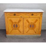 A 19th century North European polychrome painted side cabinet, with single drawer over cupboards,
