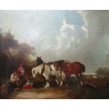 Circle of William Shayer, The Plough Team, oil on canvas laid on board, 62cm x 75cm.