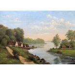 A** S** (19th/20th century), River landscape, oil on canvas, signed with monogram, 32.5cm x 45.5cm.