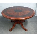 A Victorian and later walnut circular centre table,