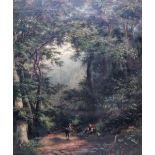 J Volckart (19th century), Faggot gatherers in a wood, oil on canvas, signed, 77cm x 66cm.