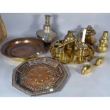 Metal ware collectables, a quantity of copper and brass including, caster pots, vases,