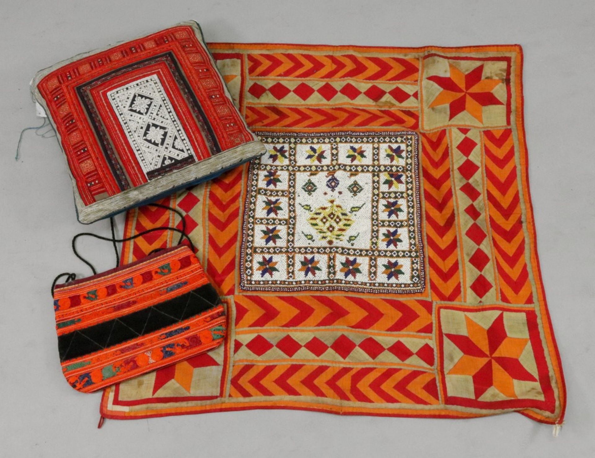 An Indian embroidered square panel,