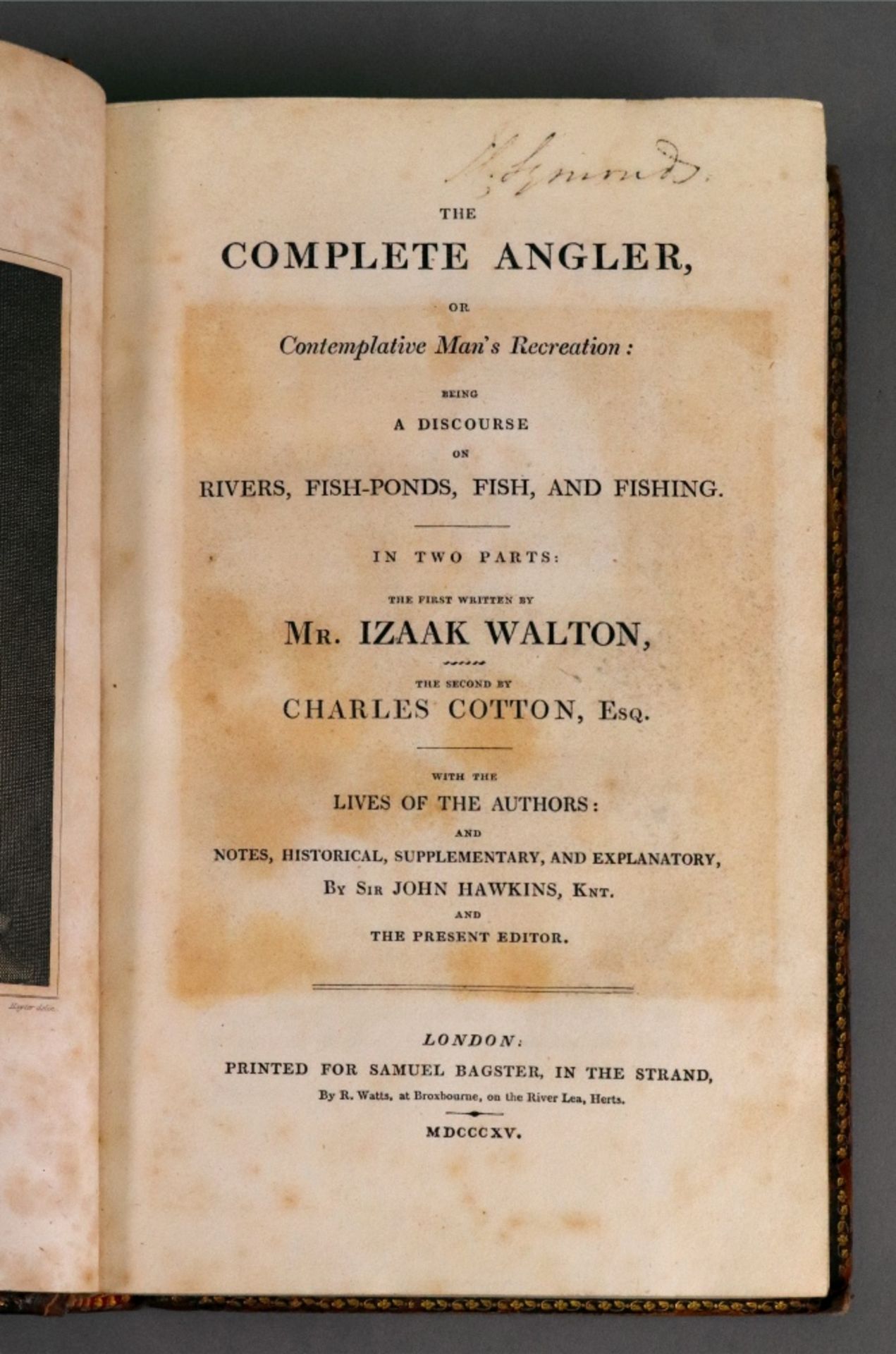 WALTON (Izaak) & COTTON (Charles) The Complete Angler, Bagster's second edition,