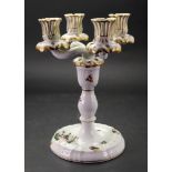 A Herend porcelain four light candelabrum, of silver shape in mid 18th century style,