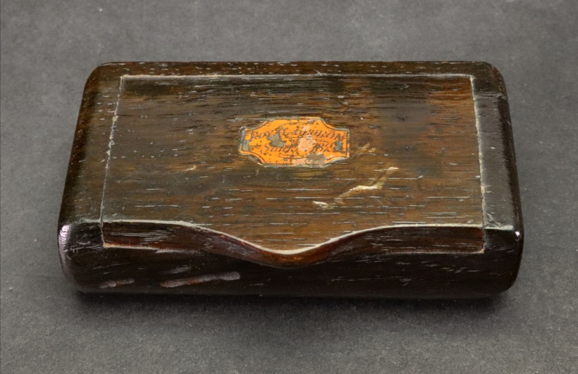 A rectangular oak snuff box,