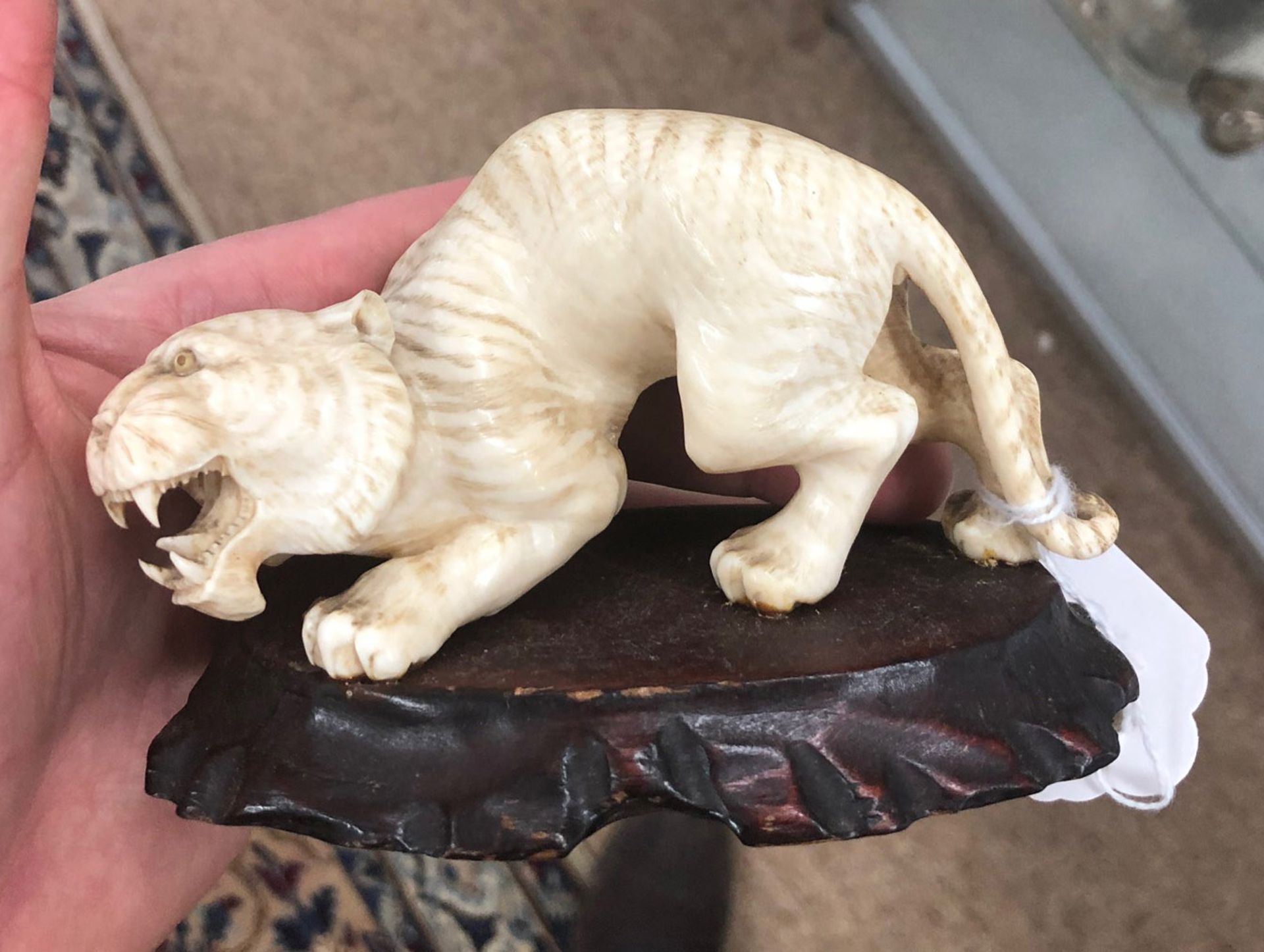 A Japanese ivory figure of a tiger, Meiji period, carved crouching with teeth bared, 11. - Bild 3 aus 7