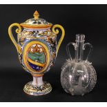 An Italian Maiolica two-handled vase and cover,