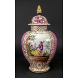 A Dresden baluster vase and cover, late 19th century,