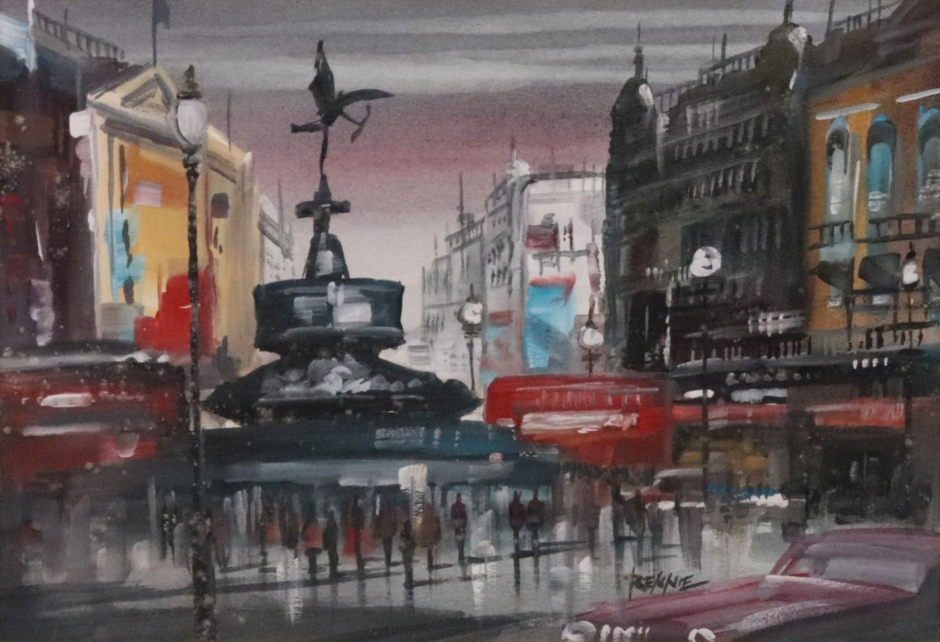 *** Rennie (British, 20th Century), Piccadilly Circus, London, signed 'Rennie' (lower right),