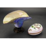 A Herend porcelain egg shape box, painted with birds perched in a tree, butterflies and insects, 11.